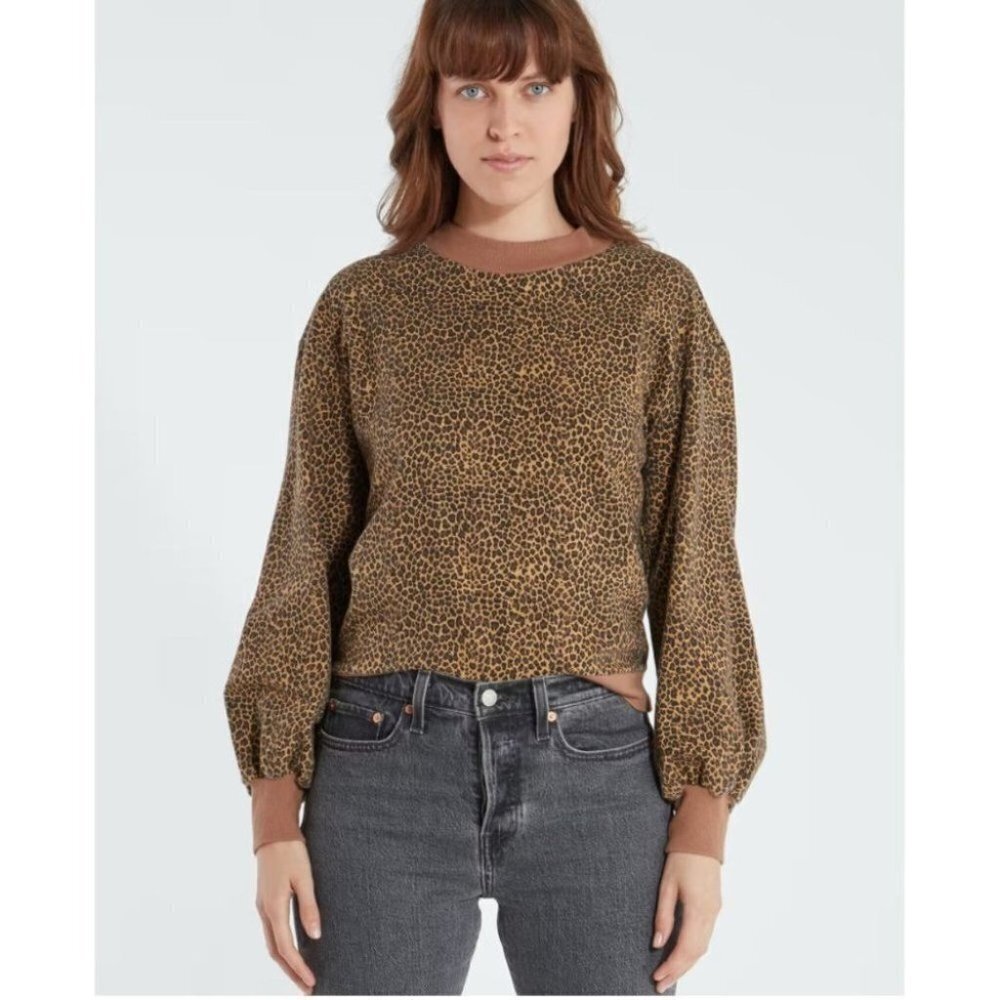 loup NWOT Robbie Bell Sleeve Sweatshirt Long‎ Sleeve Crew Neck Size XS Cheetah